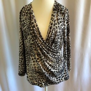 Jones New York Gray White Crocodile Faux Wrap Top